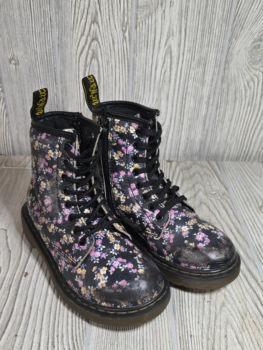 Dr. Martens 1460 Mini Tydee Black Meadow Floral Combat Boots Kids Size 13